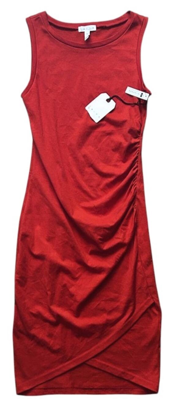 NWT Leith Sleeveless Ruched Side Sleeveless Tulip Hem Orange Midi Dress XS